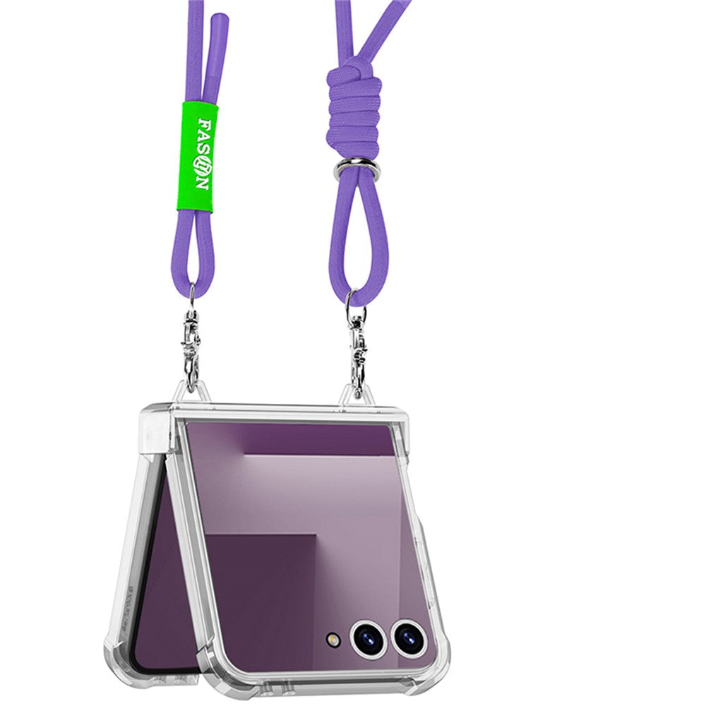 GKK For Samsung Galaxy Z Flip7 5G Clear Case Airbag Hinge Protector PC Phone Cover with Strap - Purple