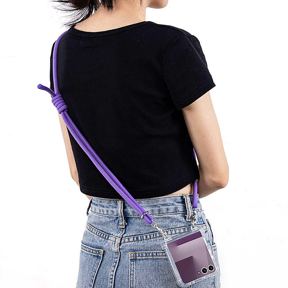 GKK For Samsung Galaxy Z Flip7 5G Clear Case Airbag Hinge Protector PC Phone Cover with Strap - Purple