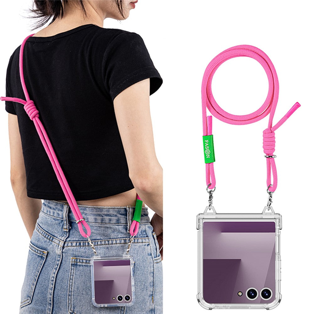 GKK For Samsung Galaxy Z Flip7 5G Clear Case Airbag Hinge Protector PC Phone Cover with Strap - Pink