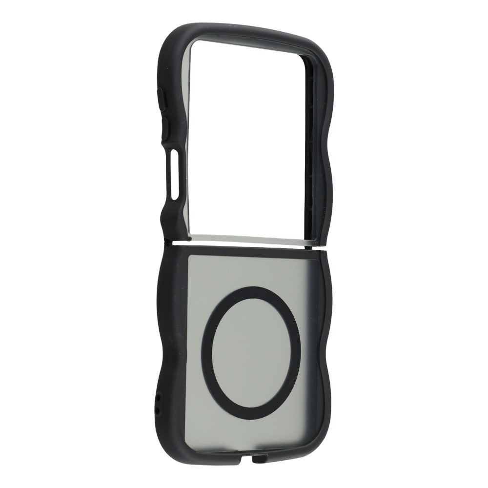 For Samsung Galaxy Z Flip7 5G Case Compatible with MagSafe TPU + PC Phone Back Cover Skin Touch Wave Shape - Black