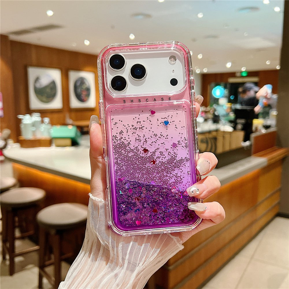 For iPhone 17 Pro Max Case Gradient Quicksand Liquid Flowing Sparkle TPU + PC Back Cover - Pink / Purple