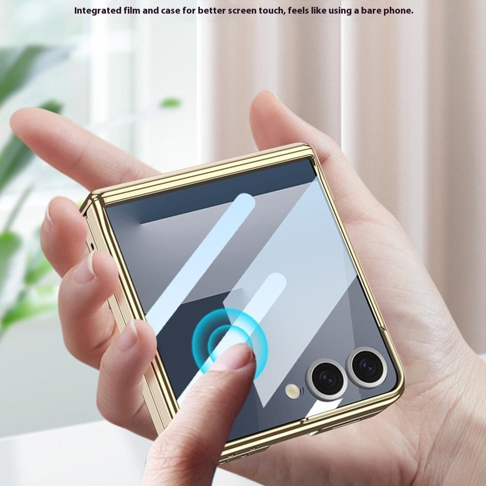 GKK For Samsung Galaxy Z Flip7 5G Magnetic Case Hinge Protection PU PC Tempered Glass Phone Cover - Yellow