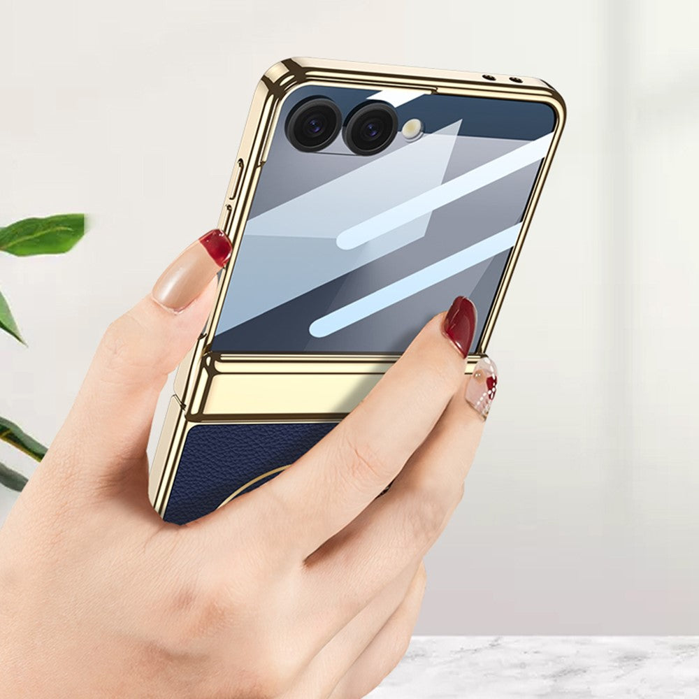 GKK For Samsung Galaxy Z Flip7 5G Magnetic Case Hinge Protection PU PC Tempered Glass Phone Cover - Yellow