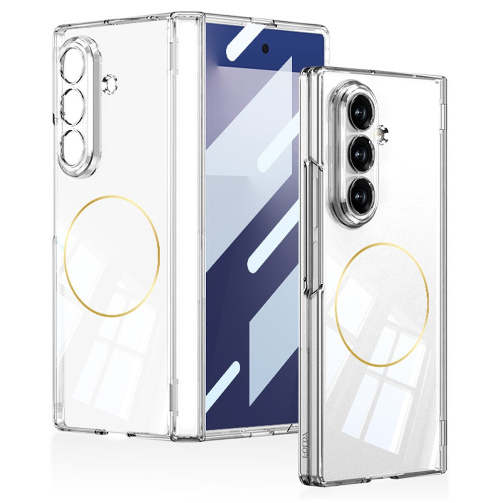 GKK For Samsung Galaxy Z Fold7 5G Magnetic Case Hinge Protection Hard PC Cover Built-In Iron Ring - Transparent
