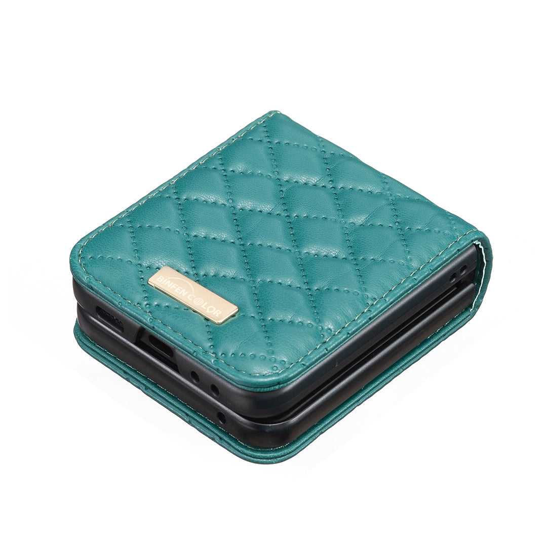For Samsung Galaxy Z Flip7 5G Case BINFEN COLOR Rhombus PU Leather Folding Phone Cover - Green