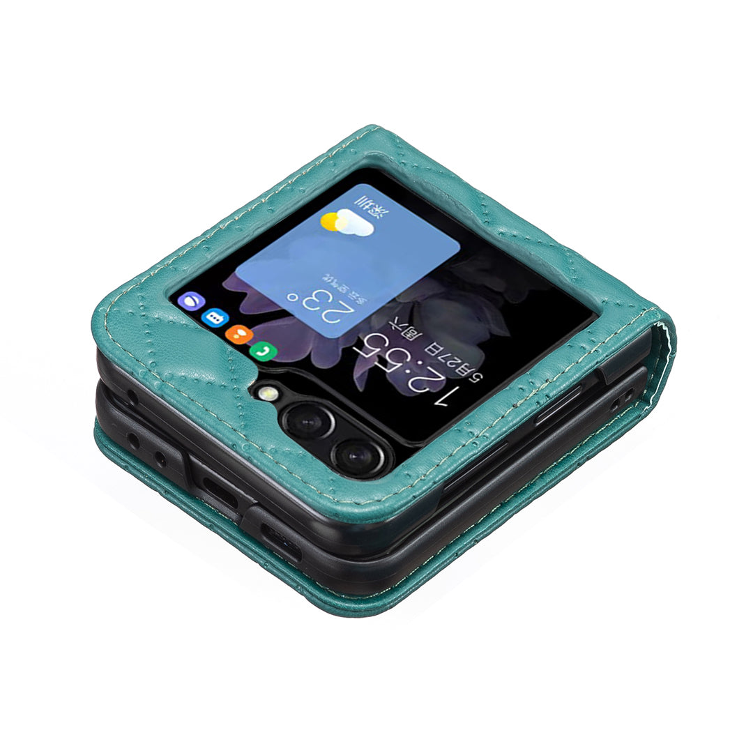 For Samsung Galaxy Z Flip7 5G Case BINFEN COLOR Rhombus PU Leather Folding Phone Cover - Green