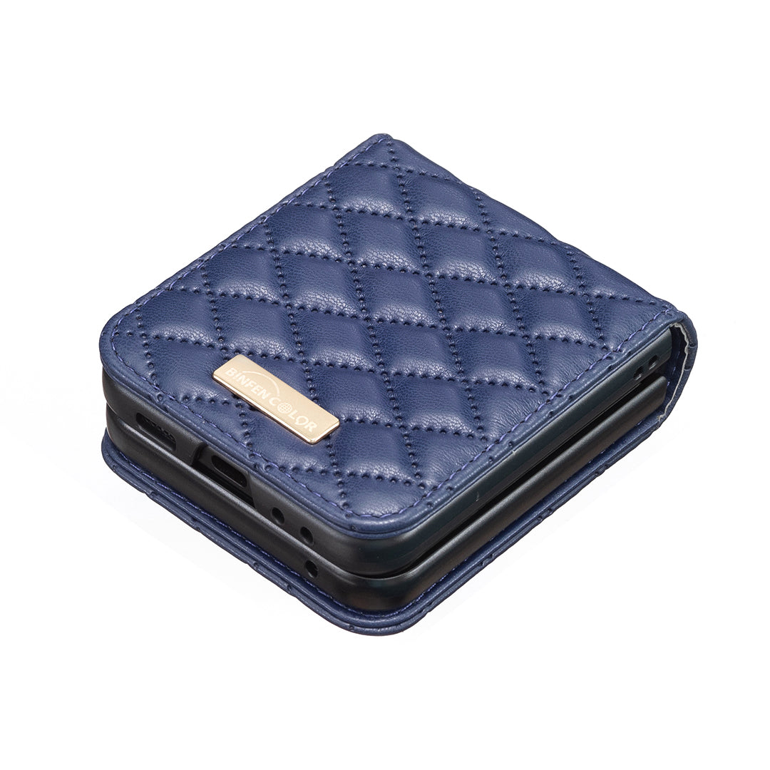 For Samsung Galaxy Z Flip7 5G Case BINFEN COLOR Rhombus PU Leather Folding Phone Cover - Blue
