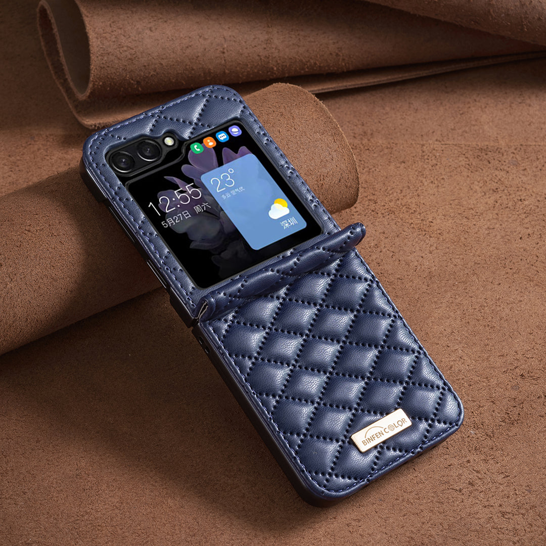 For Samsung Galaxy Z Flip7 5G Case BINFEN COLOR Rhombus PU Leather Folding Phone Cover - Blue
