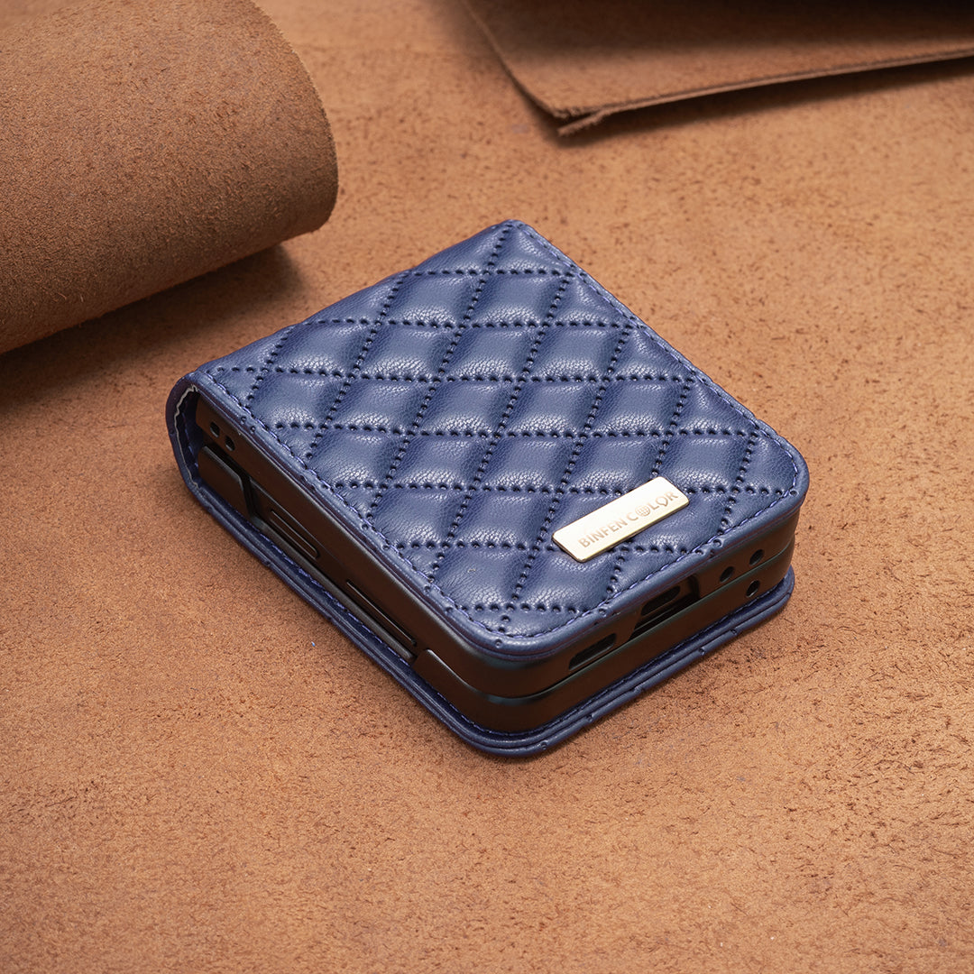 For Samsung Galaxy Z Flip7 5G Case BINFEN COLOR Rhombus PU Leather Folding Phone Cover - Blue