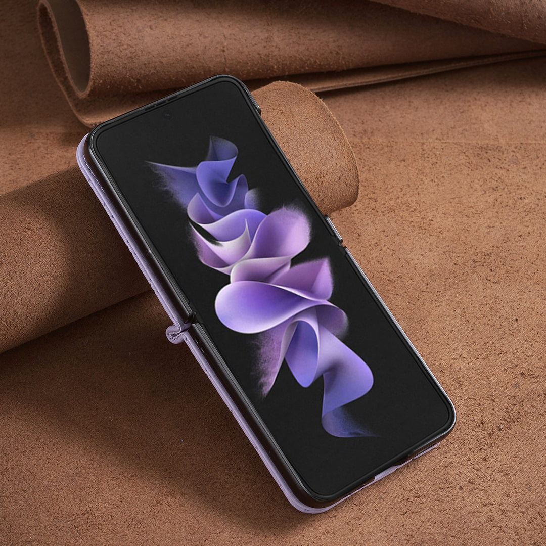 For Samsung Galaxy Z Flip7 5G Case BINFEN COLOR Rhombus PU Leather Folding Phone Cover - Purple