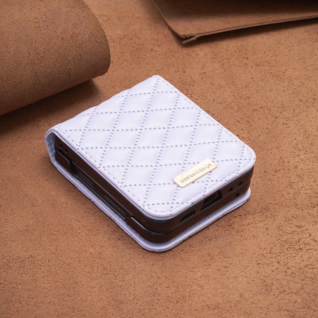 For Samsung Galaxy Z Flip7 5G Case BINFEN COLOR Rhombus PU Leather Folding Phone Cover - Purple