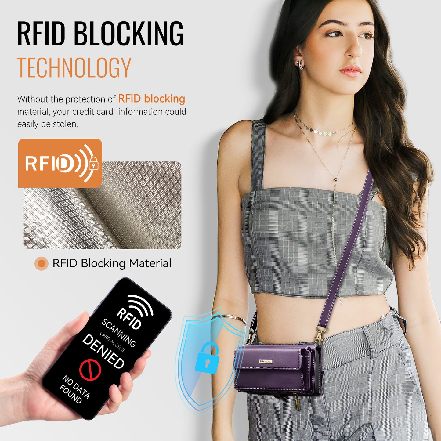 For iPhone 17 Pro Max Case CASEME C39 RFID Blocking Zipper Wallet Stand Leather Cover with Strap - Purple