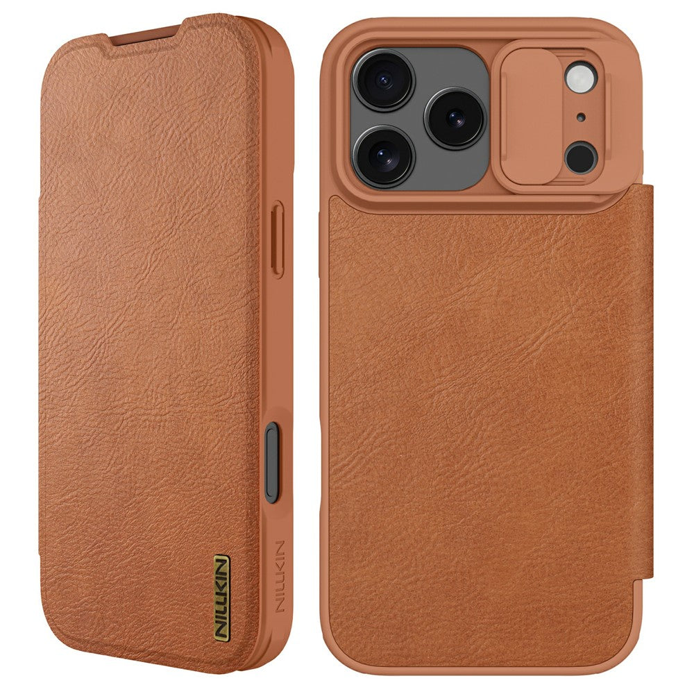 NILLKIN Qin Pro Series for iPhone 17 Pro Max Case with Card Slots Leather Phone Cover - Brown