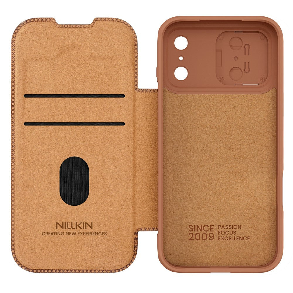 NILLKIN Qin Pro Series for iPhone 17 Pro Max Case with Card Slots Leather Phone Cover - Brown
