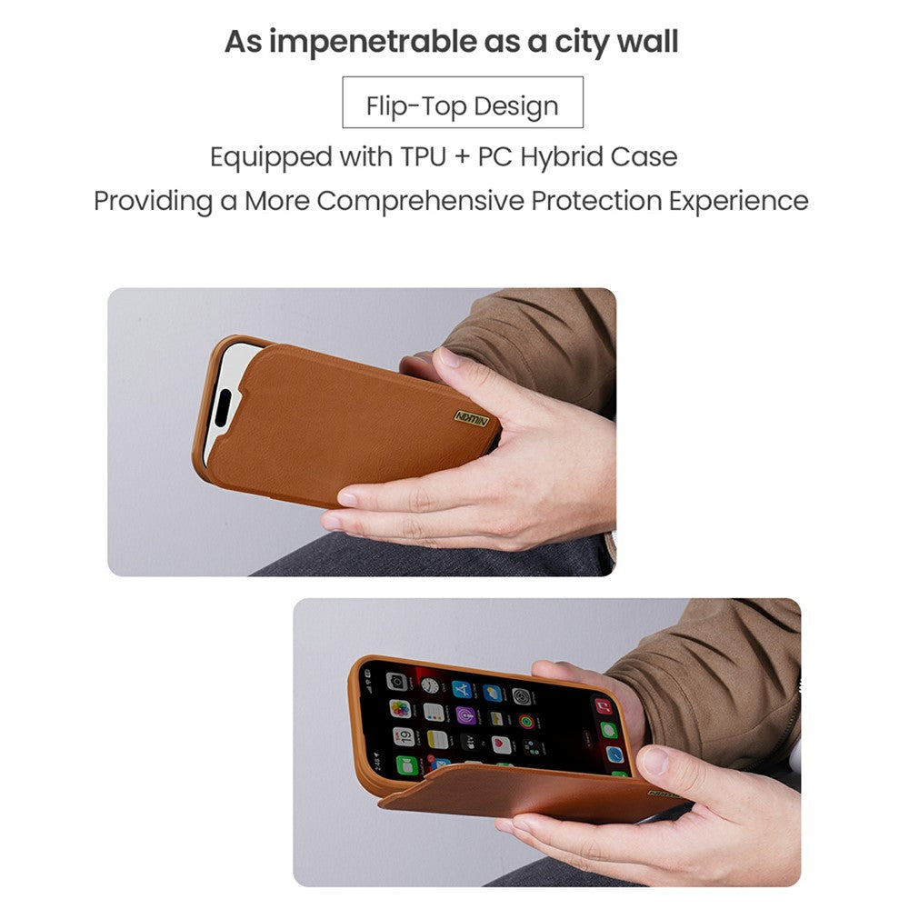 NILLKIN Qin Pro Series for iPhone 17 Pro Max Case with Card Slots Leather Phone Cover - Brown