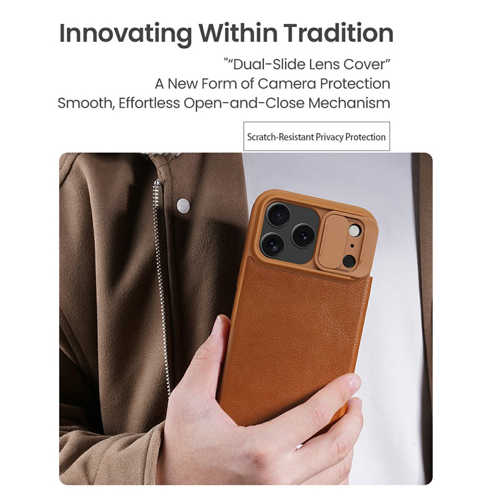 NILLKIN Qin Pro Series for iPhone 17 Pro Max Case with Card Slots Leather Phone Cover - Black