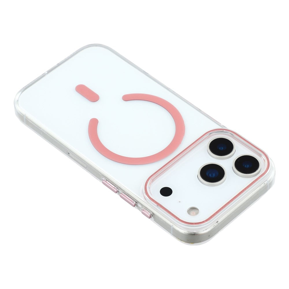For iPhone 17 Pro Max Magnetic Case Clear PC Phone Back Cover with Metal Buttons - Pink