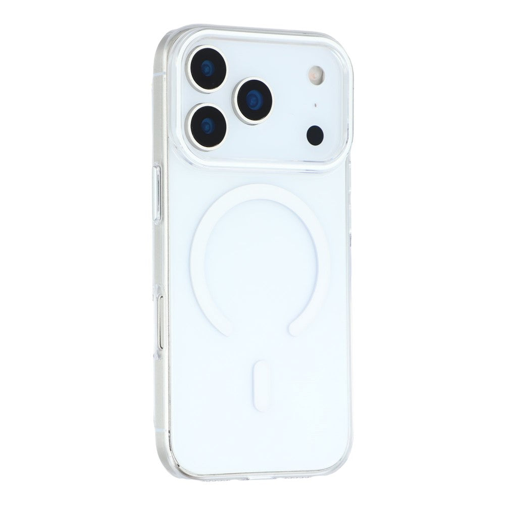 For iPhone 17 Pro Max Magnetic Case Clear PC Phone Back Cover with Metal Buttons - White
