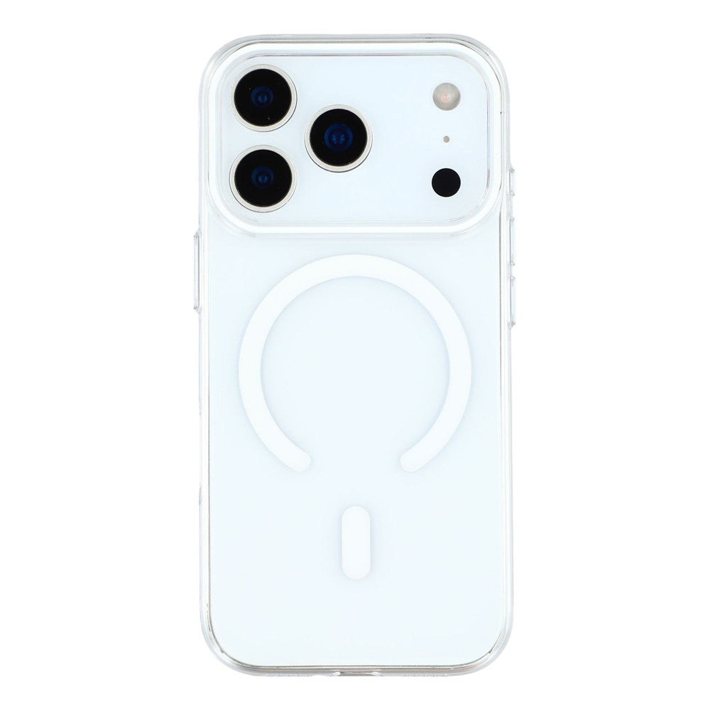 For iPhone 17 Pro Max Magnetic Case Clear PC Phone Back Cover with Metal Buttons - White