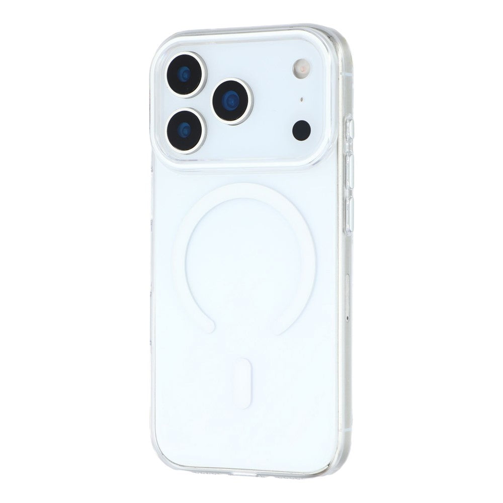 For iPhone 17 Pro Max Magnetic Case Clear PC Phone Back Cover with Metal Buttons - White