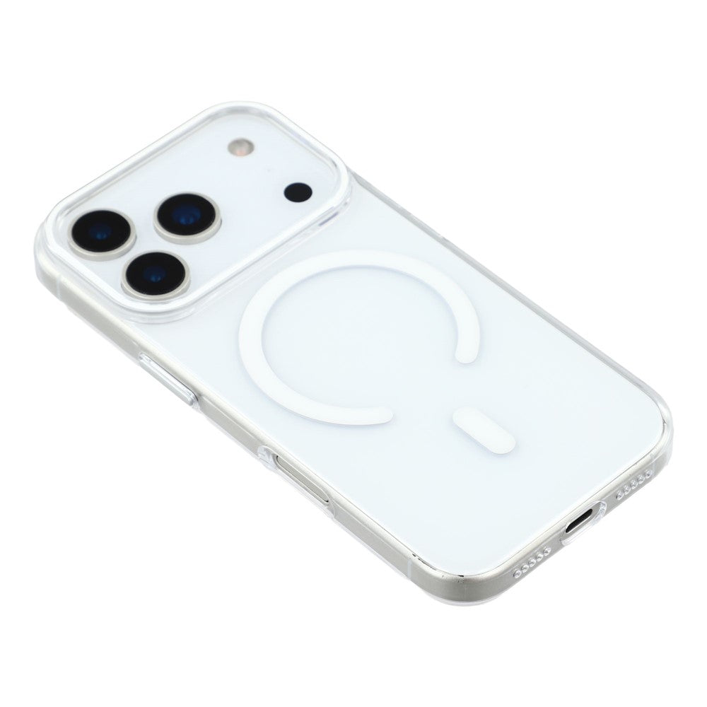 For iPhone 17 Pro Max Magnetic Case Clear PC Phone Back Cover with Metal Buttons - White