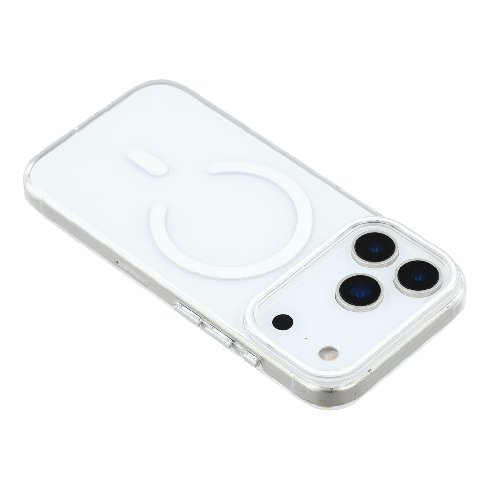 For iPhone 17 Pro Max Magnetic Case Clear PC Phone Back Cover with Metal Buttons - White