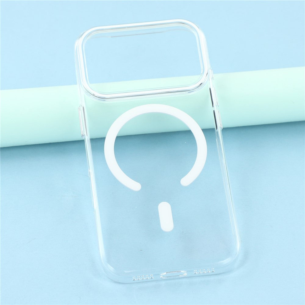 For iPhone 17 Pro Max Magnetic Case Clear PC Phone Back Cover with Metal Buttons - White