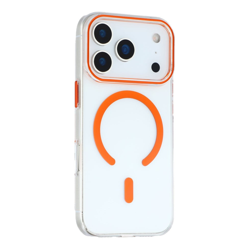 For iPhone 17 Pro Max Magnetic Case Clear PC Phone Back Cover with Metal Buttons - Orange