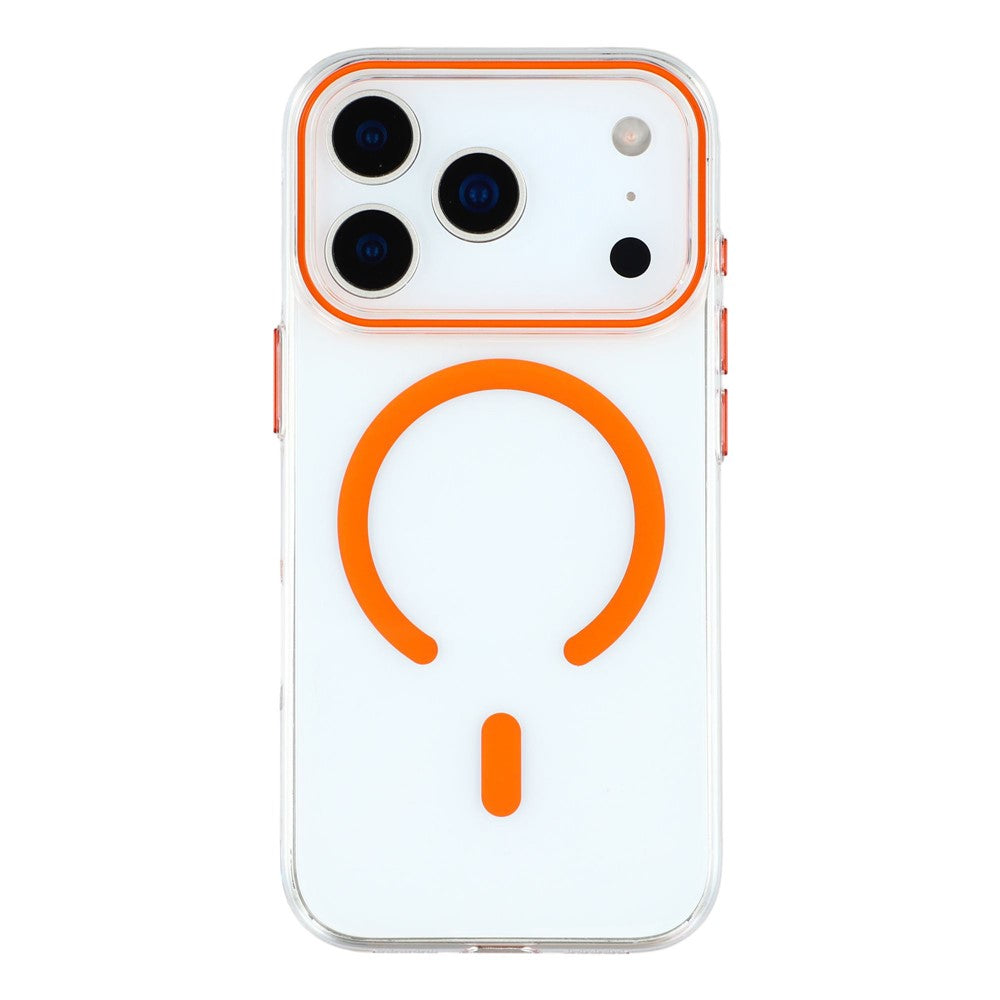 For iPhone 17 Pro Max Magnetic Case Clear PC Phone Back Cover with Metal Buttons - Orange