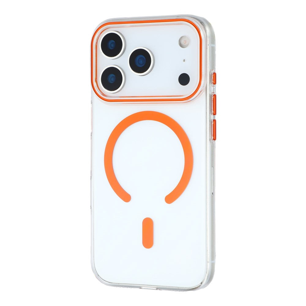 For iPhone 17 Pro Max Magnetic Case Clear PC Phone Back Cover with Metal Buttons - Orange