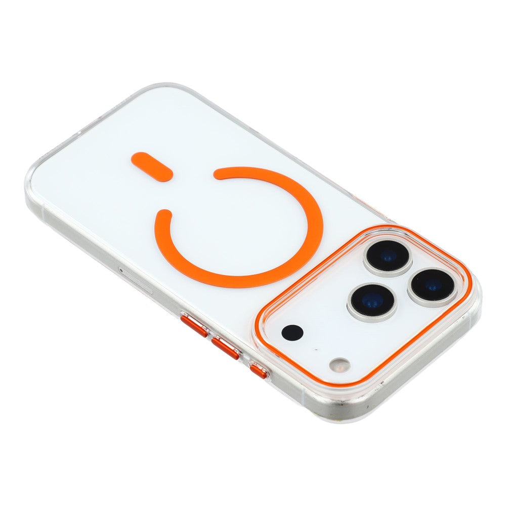 For iPhone 17 Pro Max Magnetic Case Clear PC Phone Back Cover with Metal Buttons - Orange