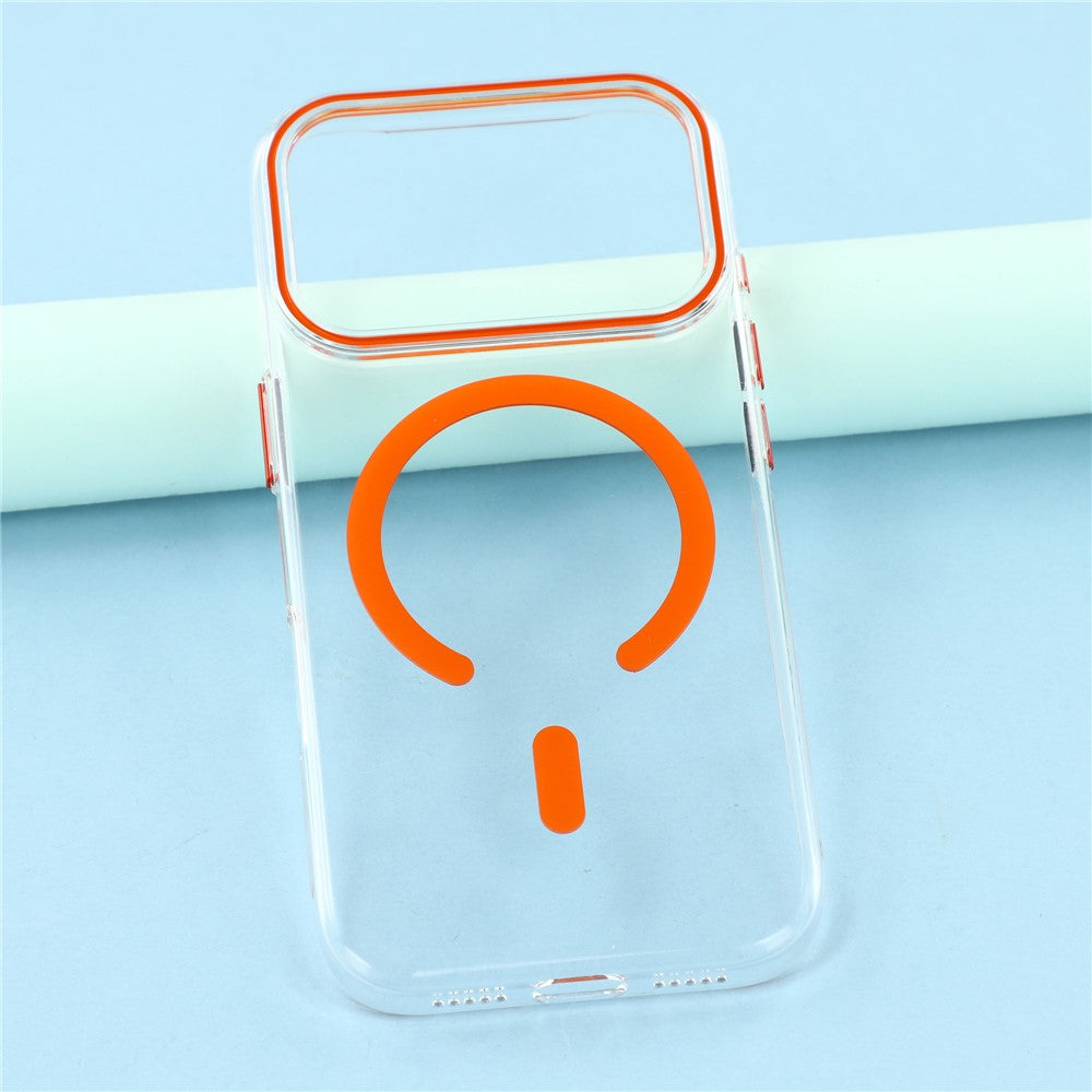 For iPhone 17 Pro Max Magnetic Case Clear PC Phone Back Cover with Metal Buttons - Orange