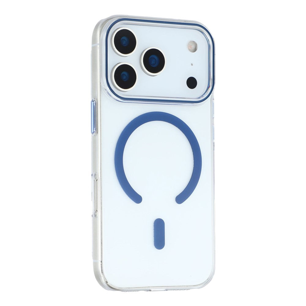 For iPhone 17 Pro Max Magnetic Case Clear PC Phone Back Cover with Metal Buttons - Sapphire