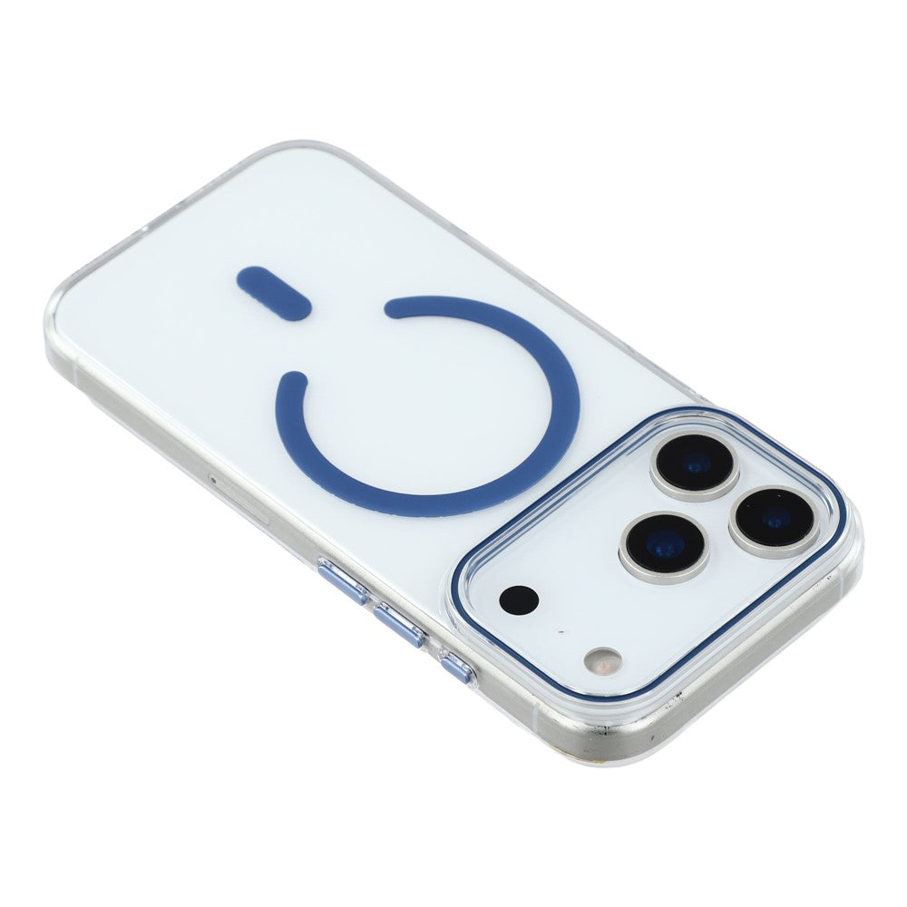 For iPhone 17 Pro Max Magnetic Case Clear PC Phone Back Cover with Metal Buttons - Sapphire