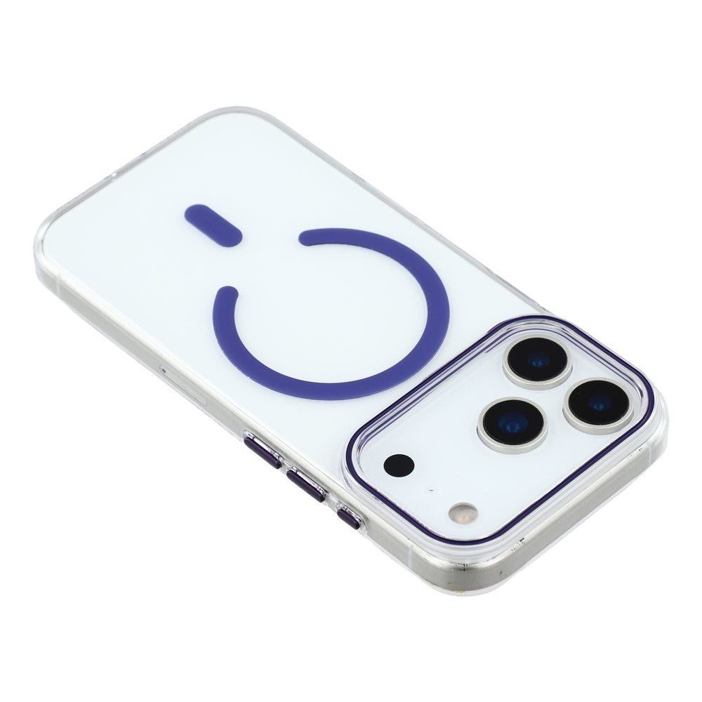 For iPhone 17 Pro Max Magnetic Case Clear PC Phone Back Cover with Metal Buttons - Dark Purple