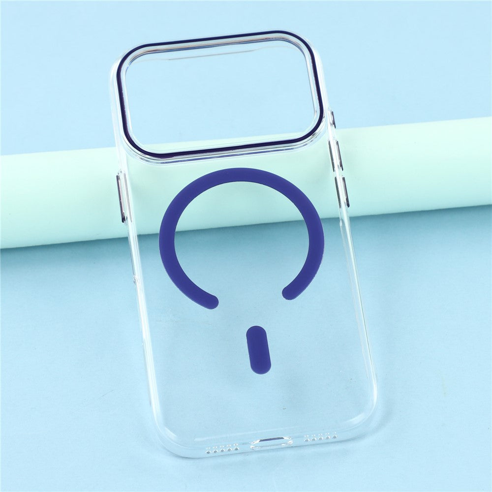 For iPhone 17 Pro Max Magnetic Case Clear PC Phone Back Cover with Metal Buttons - Dark Purple