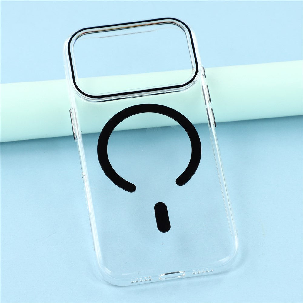 For iPhone 17 Pro Max Magnetic Case Clear PC Phone Back Cover with Metal Buttons - Black