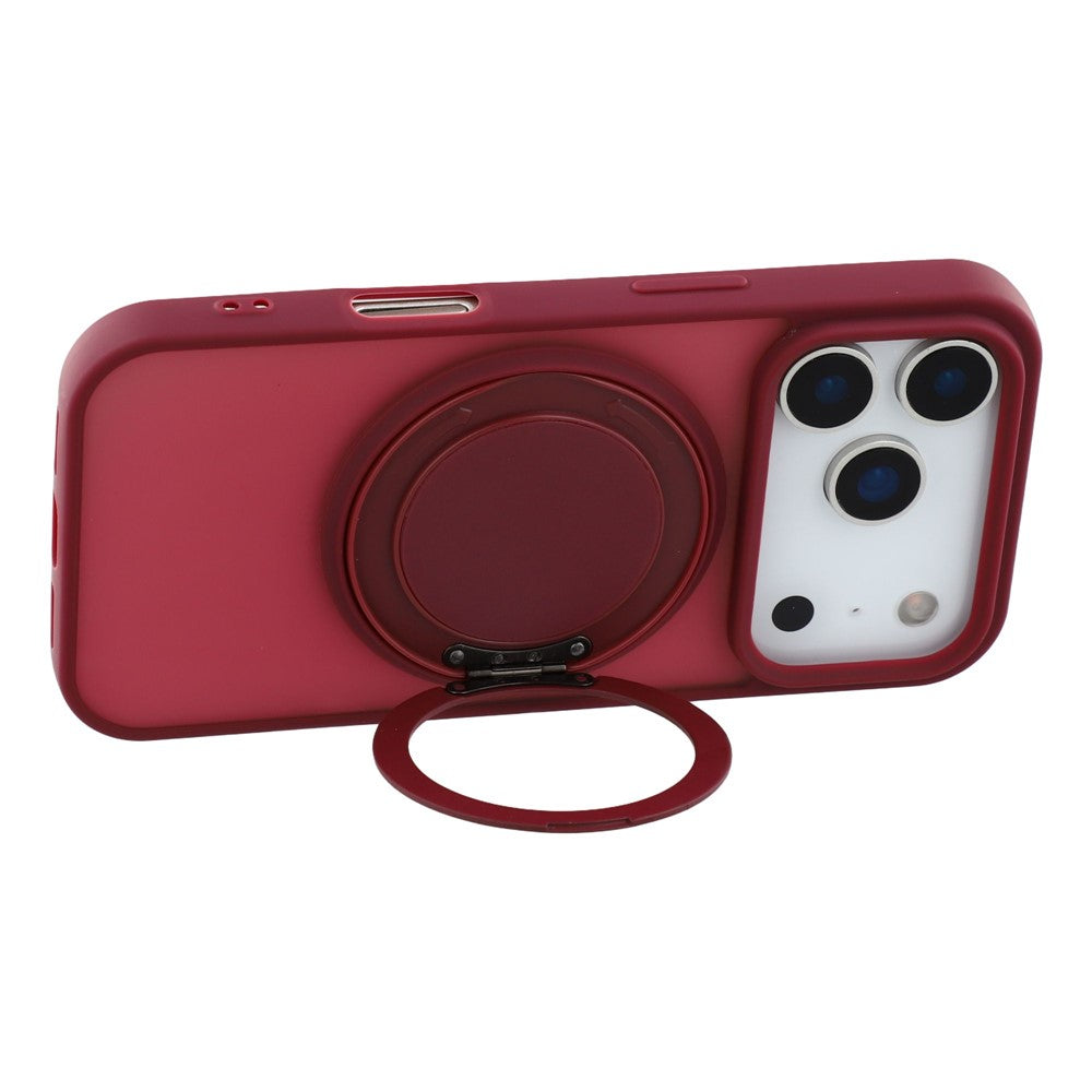 For iPhone 17 Pro Max Case Rotating Metal Kickstand Skin Touch TPU PC Phone Back Cover - Red