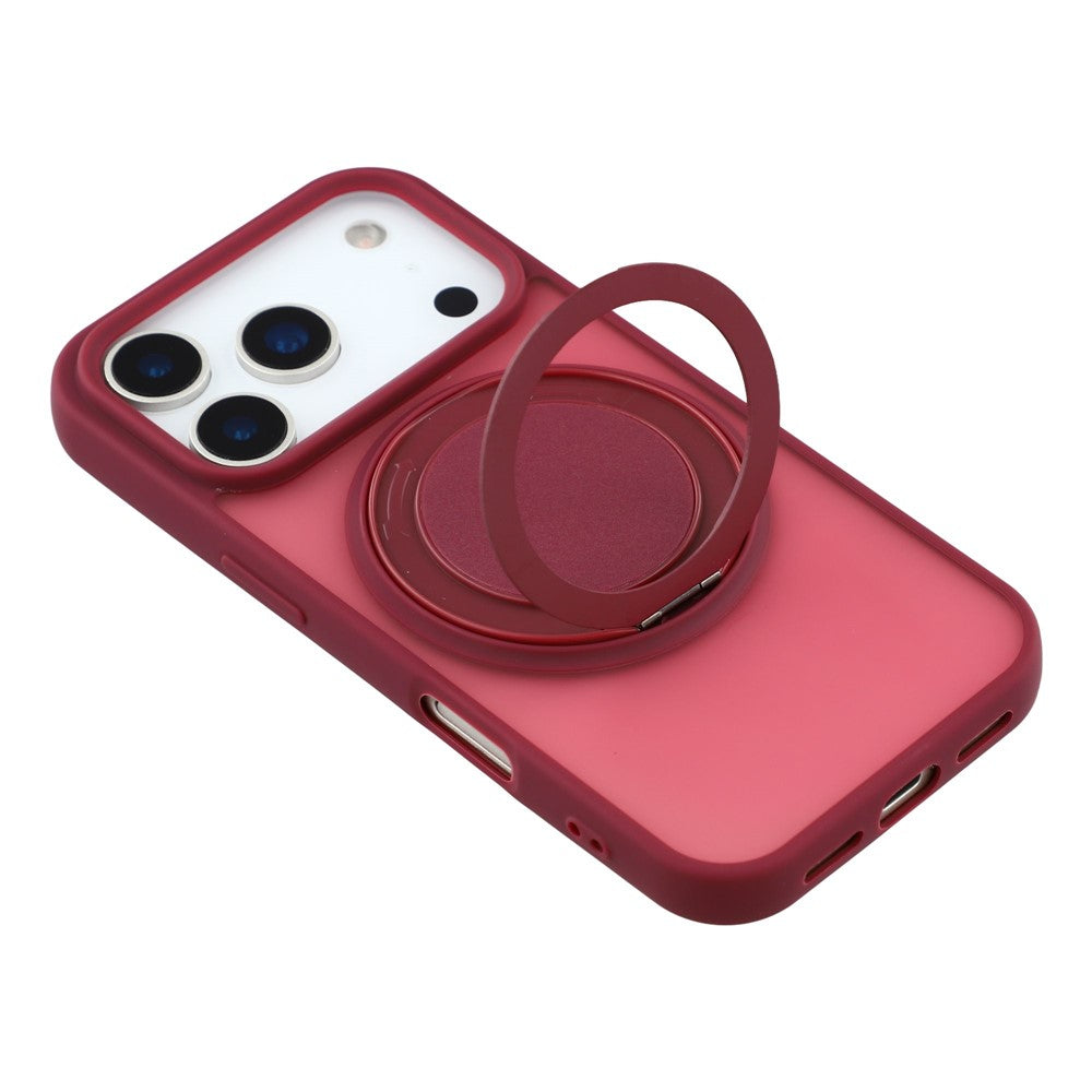 For iPhone 17 Pro Max Case Rotating Metal Kickstand Skin Touch TPU PC Phone Back Cover - Red