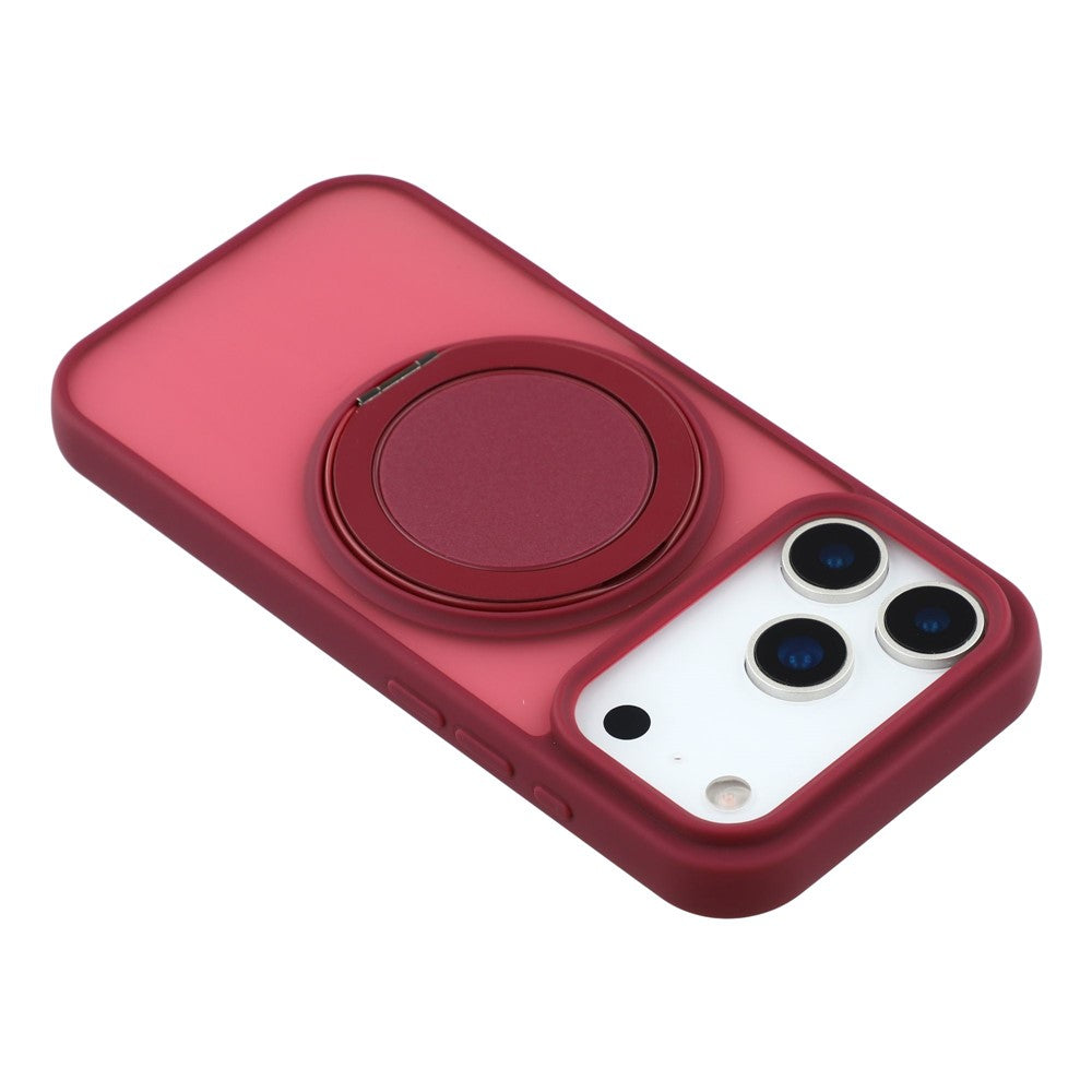 For iPhone 17 Pro Max Case Rotating Metal Kickstand Skin Touch TPU PC Phone Back Cover - Red