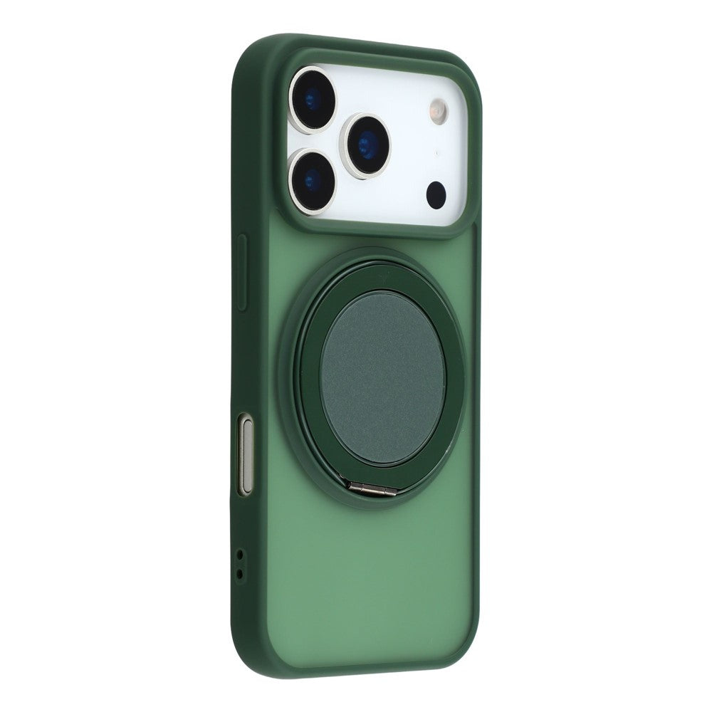 For iPhone 17 Pro Max Case Rotating Metal Kickstand Skin Touch TPU PC Phone Back Cover - Green