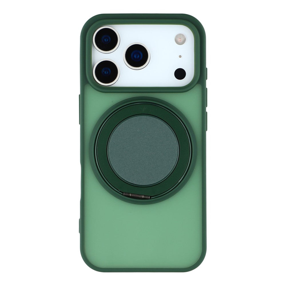 For iPhone 17 Pro Max Case Rotating Metal Kickstand Skin Touch TPU PC Phone Back Cover - Green