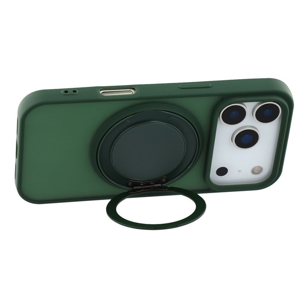 For iPhone 17 Pro Max Case Rotating Metal Kickstand Skin Touch TPU PC Phone Back Cover - Green