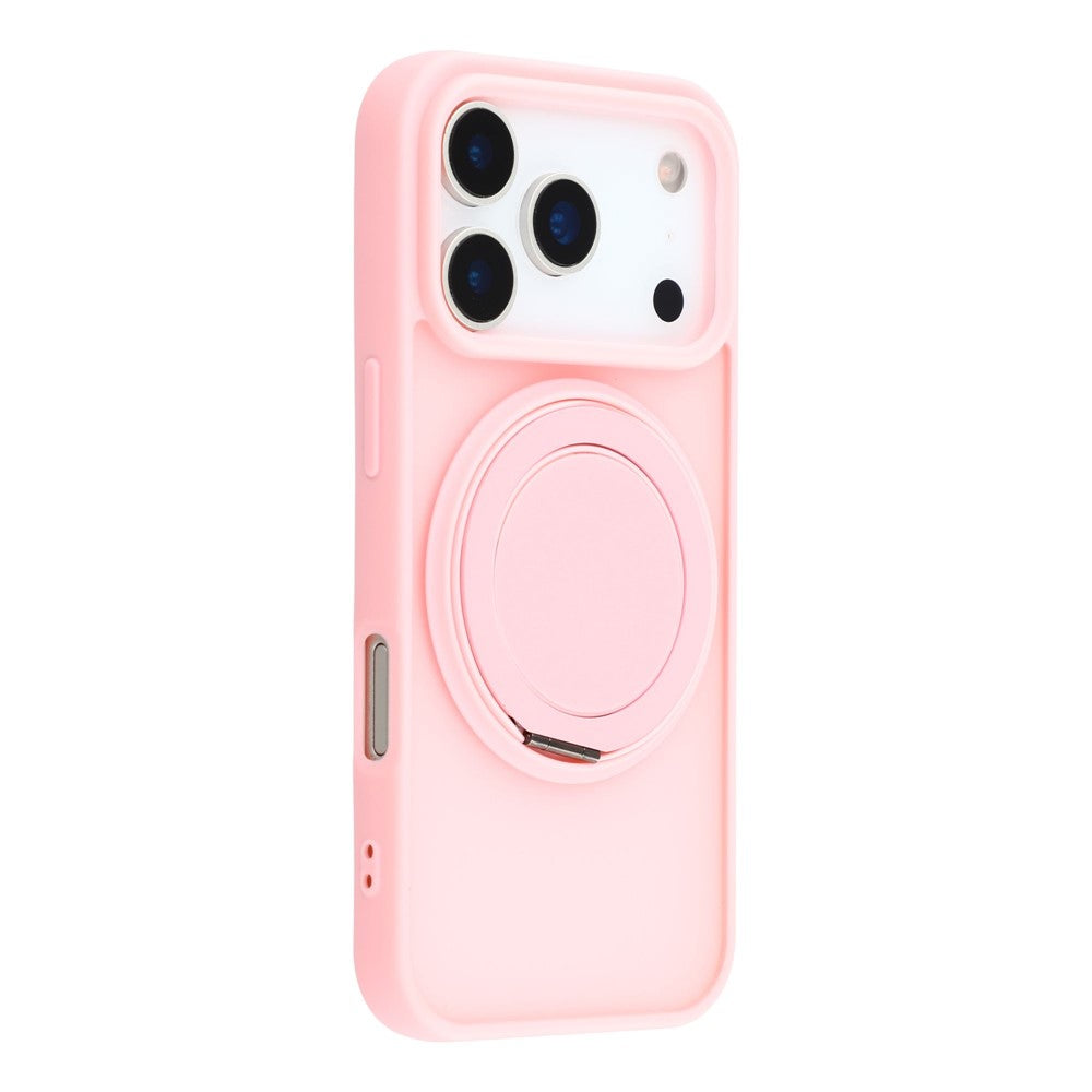 For iPhone 17 Pro Max Case Rotating Metal Kickstand Skin Touch TPU PC Phone Back Cover - Pink