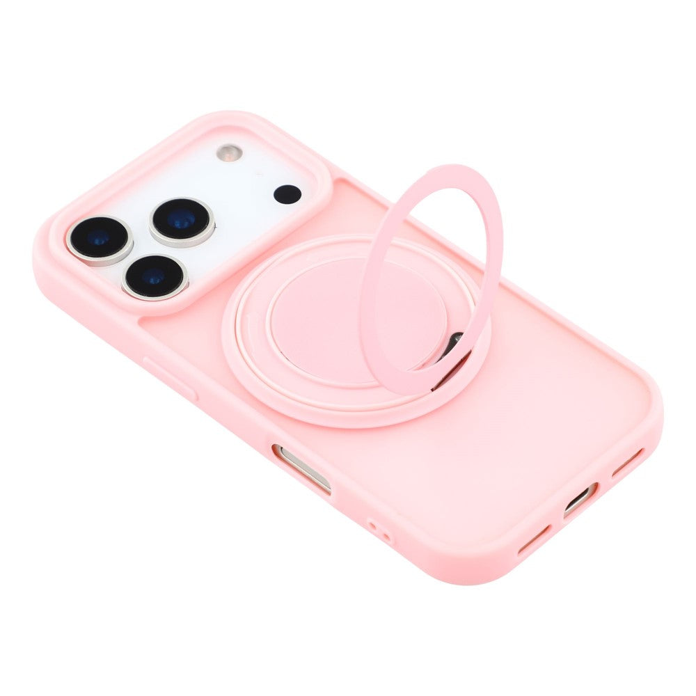 For iPhone 17 Pro Max Case Rotating Metal Kickstand Skin Touch TPU PC Phone Back Cover - Pink