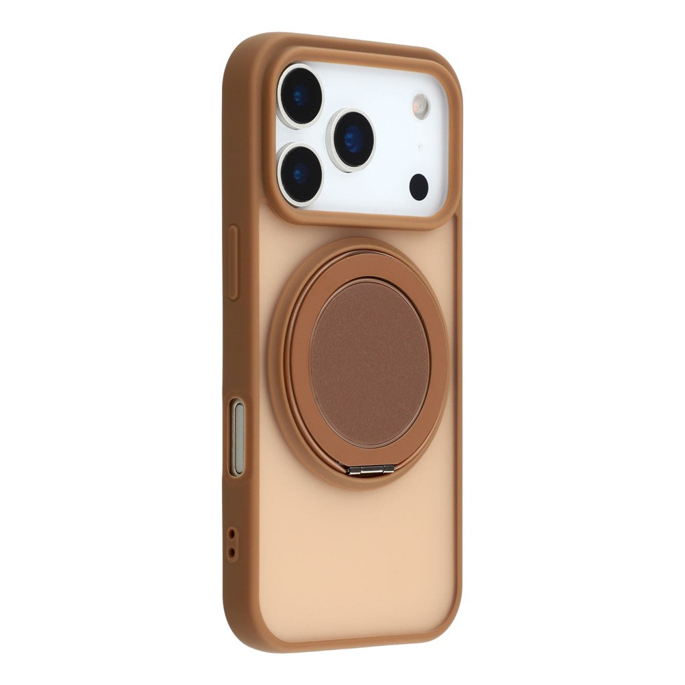 For iPhone 17 Pro Max Case Rotating Metal Kickstand Skin Touch TPU PC Phone Back Cover - Brown