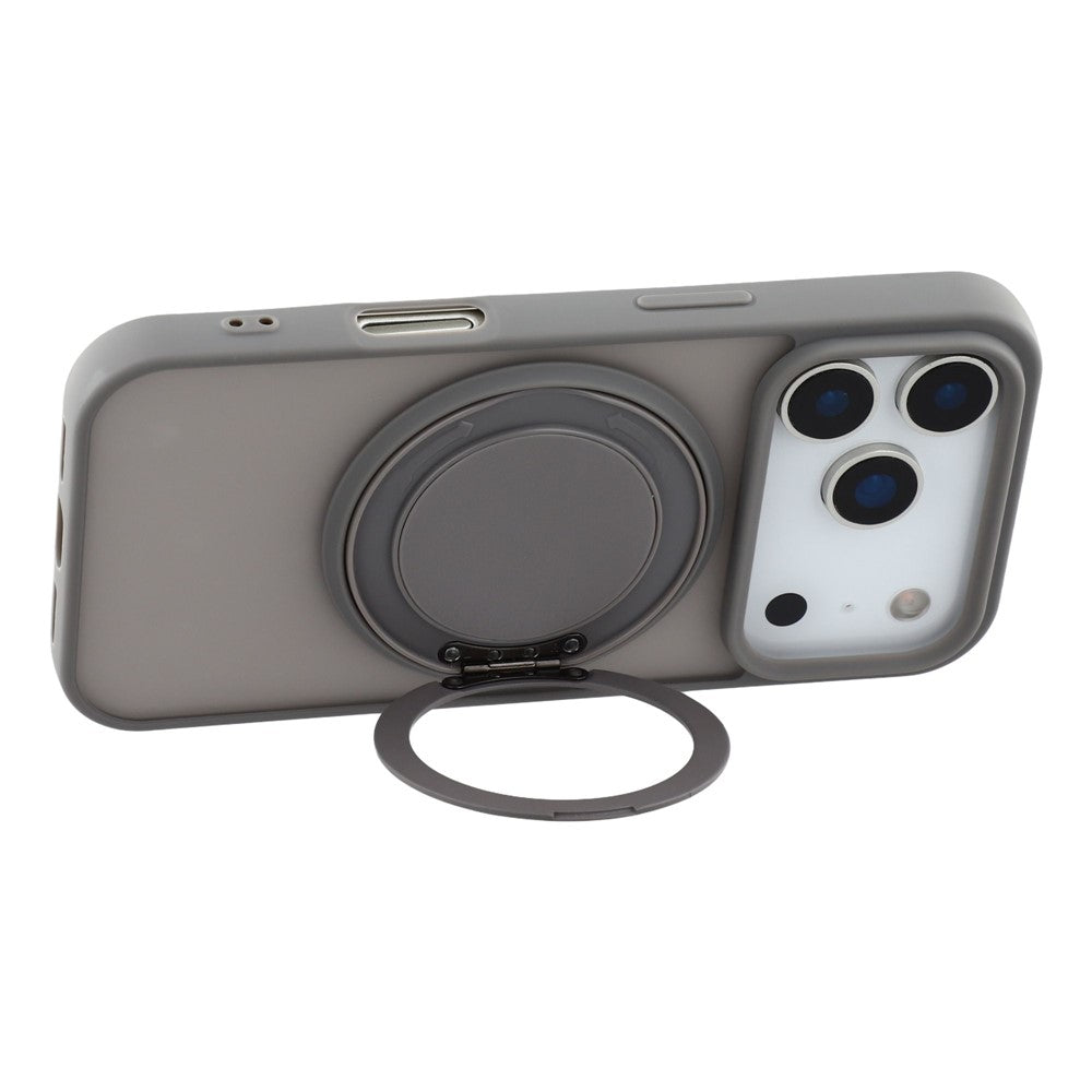 For iPhone 17 Pro Max Case Rotating Metal Kickstand Skin Touch TPU PC Phone Back Cover - Grey