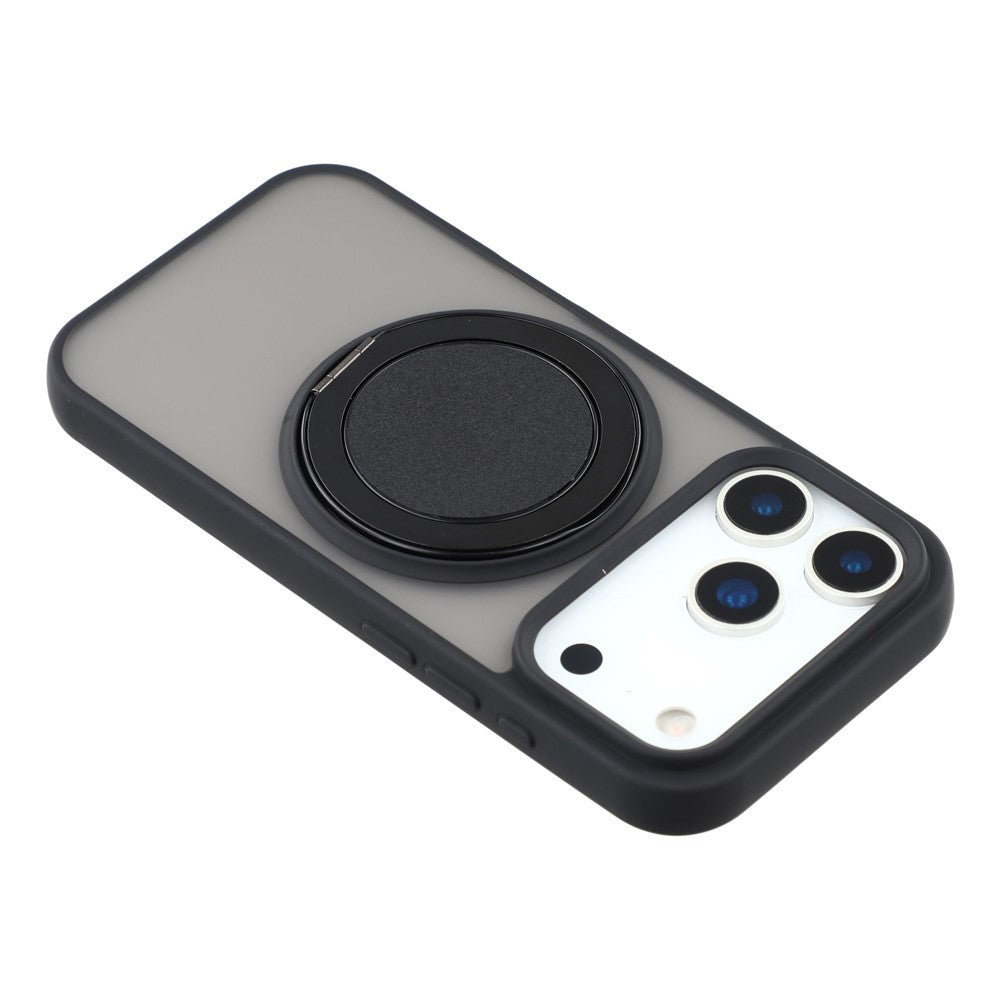 For iPhone 17 Pro Max Case Rotating Metal Kickstand Skin Touch TPU PC Phone Back Cover - Black