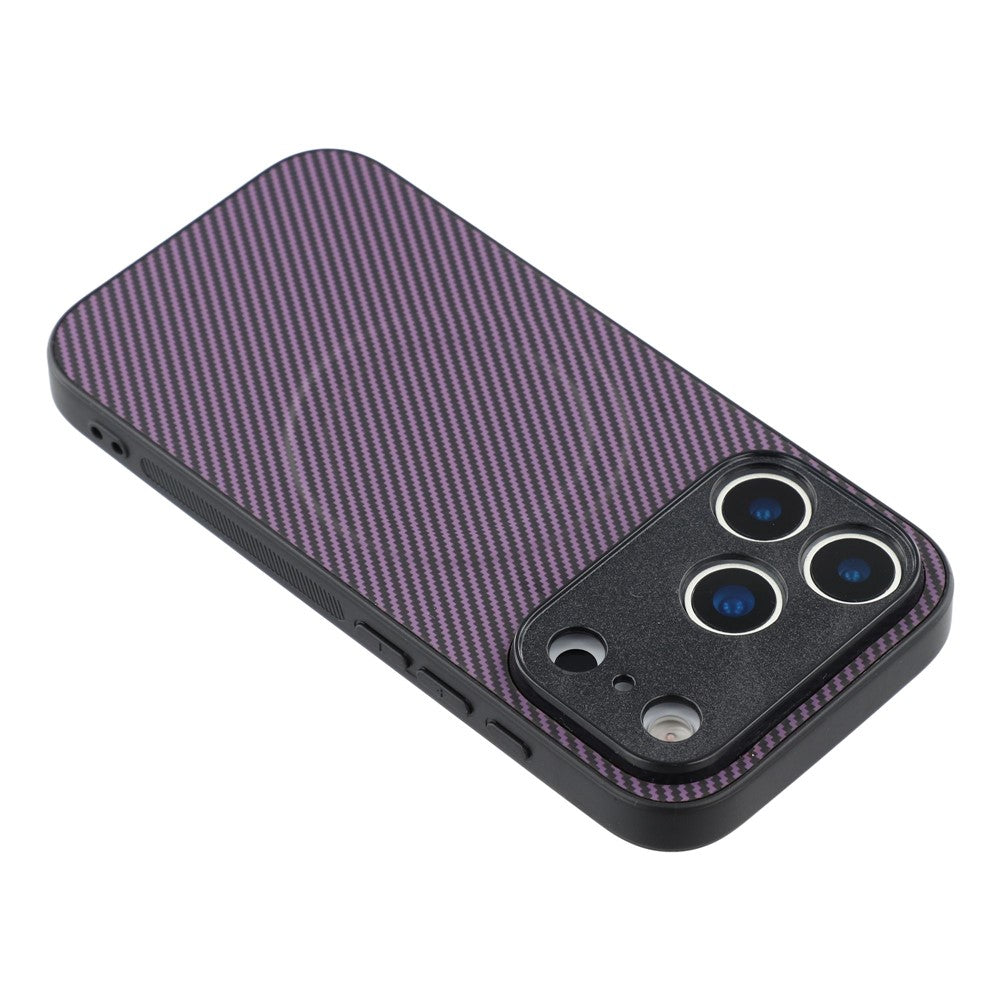 For iPhone 17 Pro Max Magnetic Case Carbon Fiber Texture TPU PC Phone Back Cover - Purple