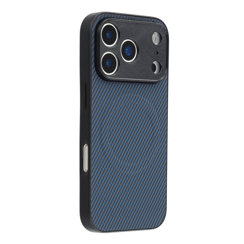 For iPhone 17 Pro Max Magnetic Case Carbon Fiber Texture TPU PC Phone Back Cover - Blue